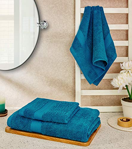 Image of Amazon Brand - Solimo 100% Cotton 3 Piece Towel Set, 500 GSM (Turquoise Blue)
