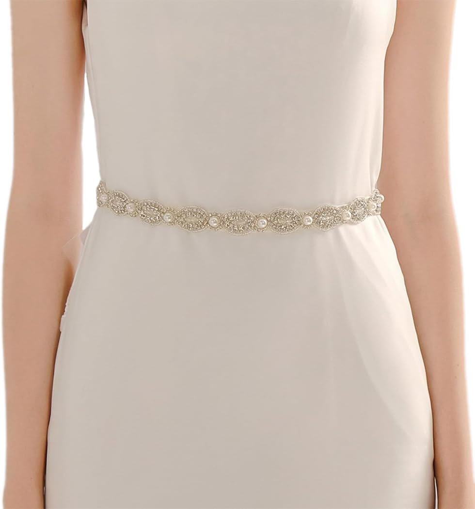 Yeilhile Wedding Belt with Rhinestone Silver Pearl Bridal Belt Applique ...