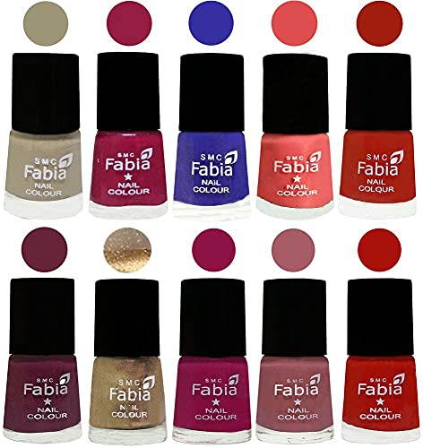 Image of SMC Fabia ALL IN ONE (PACK OF 10), Long Lasting Glossy Nail Polish, 6 ml Each, All Vibrant Colours,01718