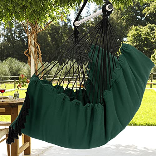 Image of Y- STOP Hammock Chair Hanging Rope Swing, Max 500 Lbs, 2 Cushions Included, Large Macrame Hanging Chair with Pocket for Superior Comfort, with Hardware Kit, Green