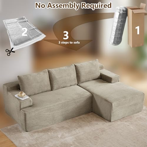 Image of 96.1 inch Modular Sectional Sofa Couches L-Shape Couch 3 Seat Modular Sofa Corduroy Memory Foam Sectional Boneless Couches for Living Room, Cloud Couch with Oversized Chaise(Camel, Right Facing)