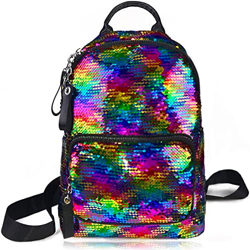 Girls Sequin Backpack Kids Rainbow Reversible Flip Casual Bag Cute School Dance Class Lightweight Satchel for Toddler Teen Women Mermaid