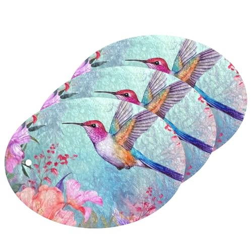 Jihqo 3PCS Scrub Sponges Watercolor Floral Hummingbirds Pop-up Dish Sponge for Cleaning Kitchen Bathroom Household Non-Scratch Scrubber