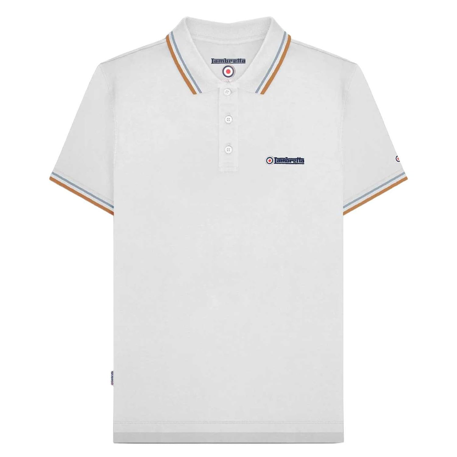 Lambretta Mens Twin Tipped Polo Shirt - White (Sky/Tobacco) - 2XL