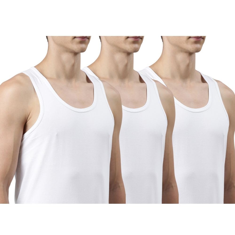 Men’s Sleeveless Round Neck Vest | 100% Cotton White Baniyan for Men | Soft & Breathable Innerwear | Pack of 3-image-44