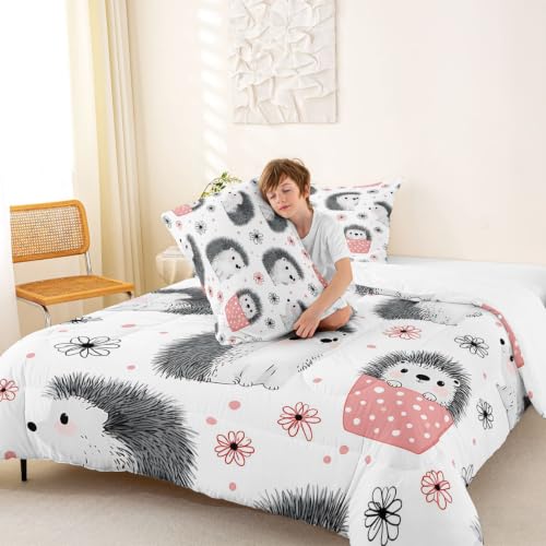 Image of Feelyou Hedgehog Bedding Set Toddler Size Bedding Set for Girls Teens
