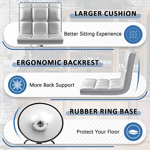 Image of Homall Bar Stools Modern PU Leather Adjustable Swivel Barstools, Armless Hydraulic Kitchen Counter Bar Stool Extra Height Square Island Barstool with Back Set of 2 (Leather, Silver)
