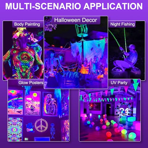 Image of AUMIO Rechargeable Black Light 2-Pack, 5000mAh Portable Battery Powered Magnetic LED Blacklights, Waterproof Cordless 405nm Ultraviolet Flood Light for Glow Party, Halloween, Catfishing, Body Painting