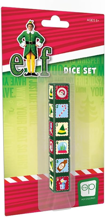 Elf Dice Set | Collectible d6 Dice Featuring Characters & References - Christmas Cheer Level, Candy Cane, Buddy's Hat, Snow Globe, Syrup, Jack-in-The-Box | Officially Licensed 6-Sided Dice