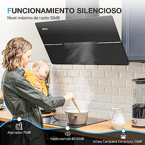 Campana Extractora Inclinada 90 cm 578m³/h Suction 3 Niveles de Potencia Recirculación Filtro de Carbono de Touch Control,Negro - imagen 6