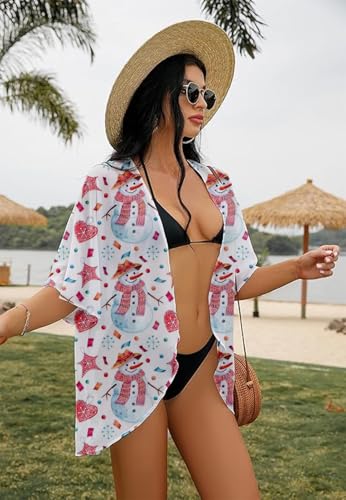 Image of Women Merry Christmas Costume Xmas Tree Kimono Santa Hat Cardigan Snowman Snowflakes Cover Up Ugly Reindeer Blouse Tops