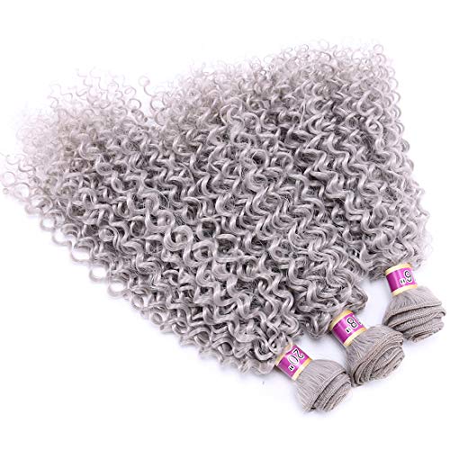 Afro Kinky Curly 3 Bundles Color Grey 16 18 20 Inches High Temperature Heat Resistant Fiber Synthetic Hair Extensions #TOP3