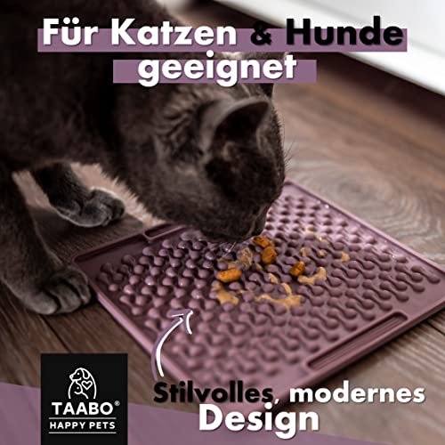 TAABO - Leckmatte inkl. Spatel mit 64 Saugnäpfen für Hund & Katze aus lebensmittelechtem Silikon (20x20cm) - Schleck-Matte zur Beschäftigung - Hunde & Katzen Leckerli-Matte BPA-Frei, Spülmaschinenfest