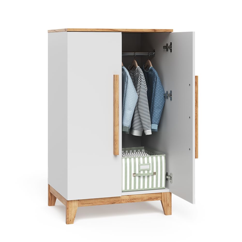 VitaliSpa Kinderkleiderschrank Malia, Weiß/Artisan, 70 x 120 cm, zur Aufbewahrung von Kinderkleidung und kombinierbar