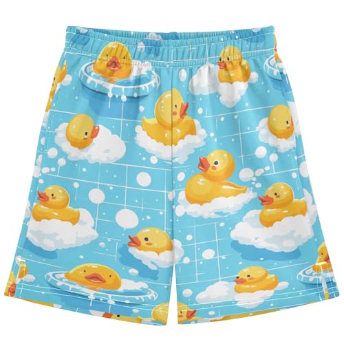 Boys Athletic Shorts with Pockets Rubber Duck Running Basketball Shorts for Youth Elastic Waist Size 7-8