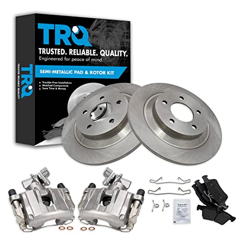 Image of TRQ Rear Brake Pad and Rotor Set Semi Metallic Solid Rotors Calipers Compatible with 2007-2008 Mazda 5