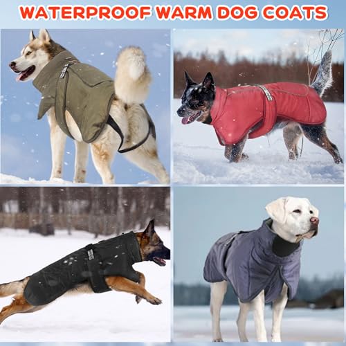 Ledeak Warme Hundemäntel, Warmer Winter Wasserdicht Hundejacke, Reflektierende Hundejacke mit Verstellbarem Verschluss, Outdoor hundemantel, Baumwolle Dog Coat für Mittelgroße Große Hund (Rot, 3XL)
