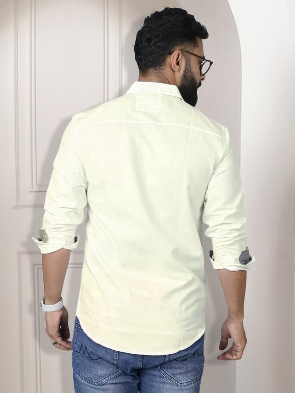 Image of Pinkmint Shirt for Men Cotton Soild Shirt & Spread Collar Long Sleeve Shirt Formal, Travelling