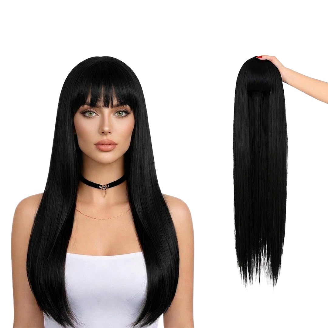 AHS Black Long Straight Synthetic Wig for Women Girls | 39 Inches Wig with Bangs Full Head Natural Look Medium Hair Wig Stylish Durable & Comfortable-image-44