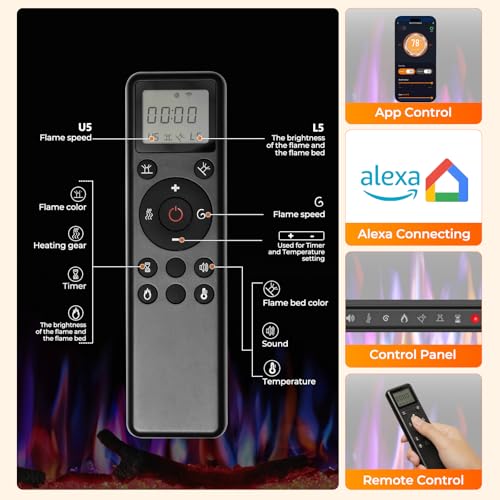 Image of R.W.FLAME 50 inch Recessed and Wall Mounted Smart Electric Fireplace, Alexa /WiFi Enabled, APP Control with Multiple Sound Modes, Adjustable Flame Colors and Speed, Available with Log & Crystal Options
