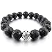 INBLUE Men,Women's 12mm Alloy Energy Bracelet Link Wrist Energy Stone Lava Rock Black Silver Tone Bead