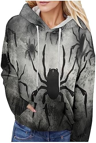 Halloween Hoodies for Women 2024 Long Sleeve Pumpkin Print Holiday Shirts Dressy Loose Fit Fall Clothes with Pocket