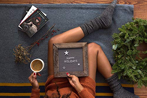 Gray Felt Letter Board 12X12 Inch Rustic Frame: Wall Mount And Stand Letterboards - Home Goods Changeable Letterboard Message Sign Boards Display 375 White Letters, Emojis, Scissor, Organizer & Bag #TOP6