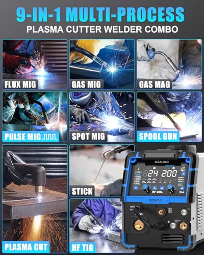 Image of AZZUNO 200A Plasma Cutter Welder Combo, 9 in 1 Multiprocess Welder Machine Gas MIG /PULSE MIG /MAG /Flux Gasless MIG /Spool Gun Compatible /HF TIG /Stick /CUT /SPOT MIG, 110 /220V Aluminum MIG Welding Machine