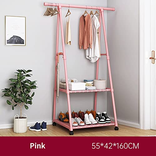 Porte-manteau en métal marron double étagère rangement chaussures et dressing