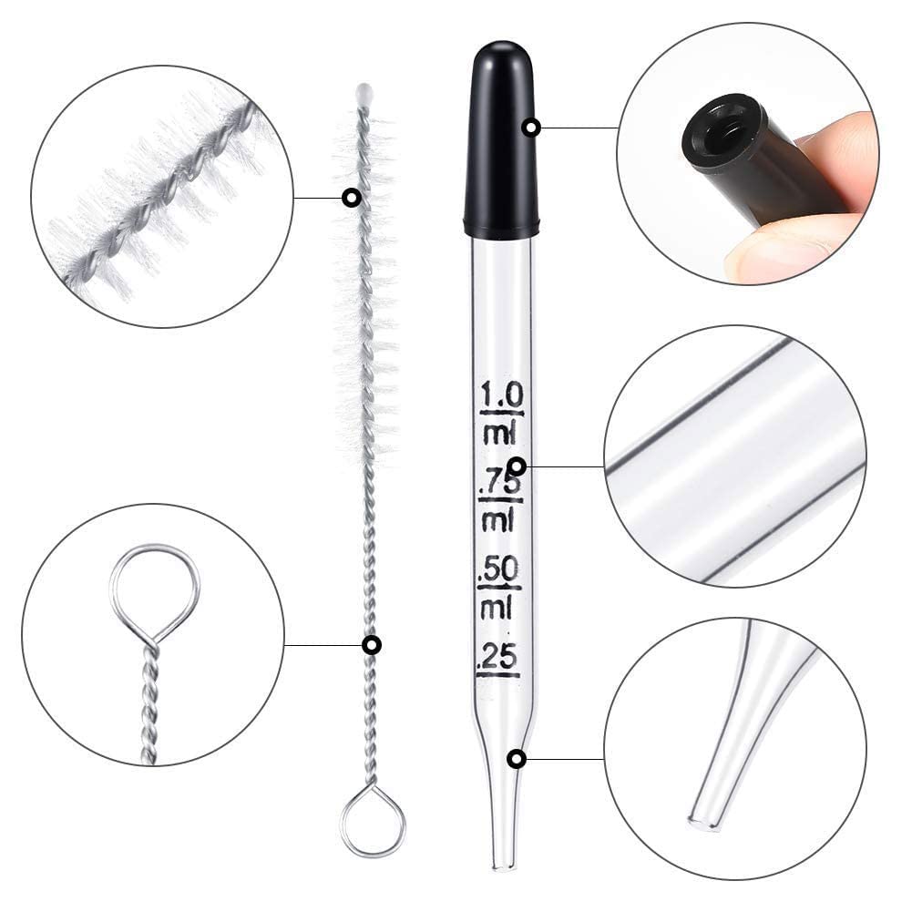 Pipette In Vetro Borosilicato 1 Ml - Con Scala, Spazzola Pulizia, Per Oli Essenziali E Laboratorio - Foto 8