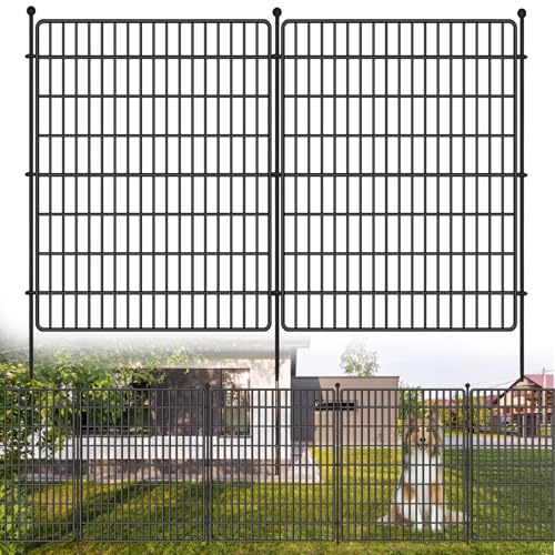 15 Panels Garden Fence for Outdoor Yard Decorative, 32 in(H) X 36.2 ft(L) No Dig Animal Barrier Fencing Rustproof Metal Wire Panel Border for Dog, and Patio Temporary Ground Stakes, with Rubber Malle