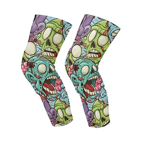 JUNZAN Cartoon Zombie Pattern Basketball Knee Pads Youth Wrestling Knee Pads Bball Knee Pads with Leg Compression Sleeves Sport Knee Pad for Volleyball Football 1 Pair Cover