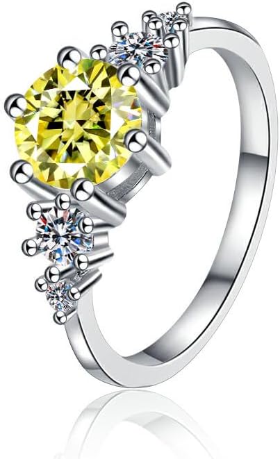 1.0ct Yellow Pink Moissanite Ring for Women 6.5MM Laboratory Diamonds S925 Silver Eternity Rings Gift Wedding Jewelry