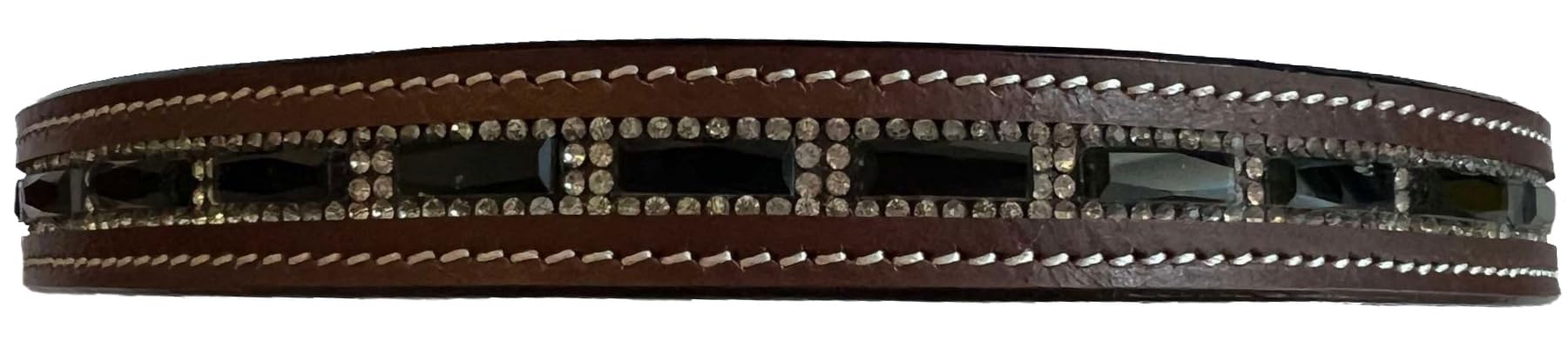 Equitem Large Black Rectangular Crystal Bling Leather English Browband (Brown Leather, Horse 16