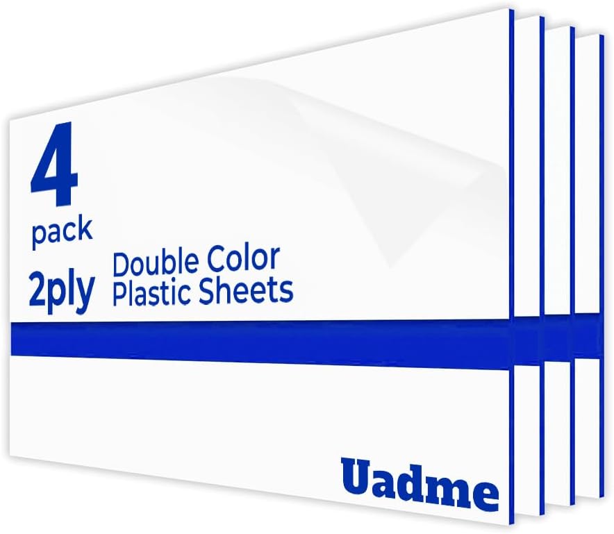 Blank Laser Engraving Materials, 12 x 8 inch White Panel Blue Core ABS Double Color Plastic Sheets 4Pcs, Customized Personalized Painting, Interior Signs, Badges, DIY Carving