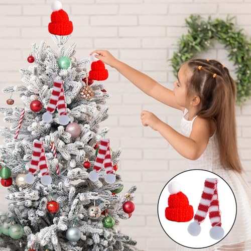 20 Stück Mini Weihnachtsmütze und Mini Schal,Nikolausmütze Klein,Kleine Weihnachtsmützen,Basteln Filz Weihnachten Besteckhalter Hats,Mini Hut mit Schal für Tischdeko Flaschen Deko Dekoration Geschenk