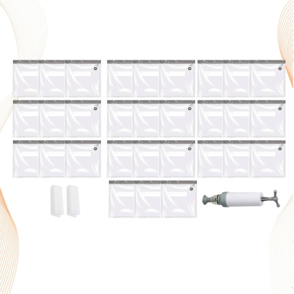 13pcs Vacuum Compression Bags with Clips and Hand Pump, Coffee