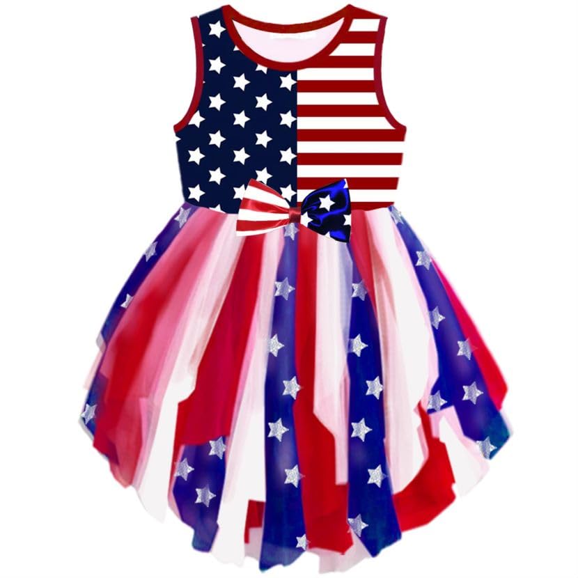 VIKITA Girls Dresses Summer 4th of July Party Blue Tutu Dress for 2-12 Years Kids