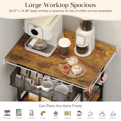 3 Tier Rolling Coffee Cart with Cabinet