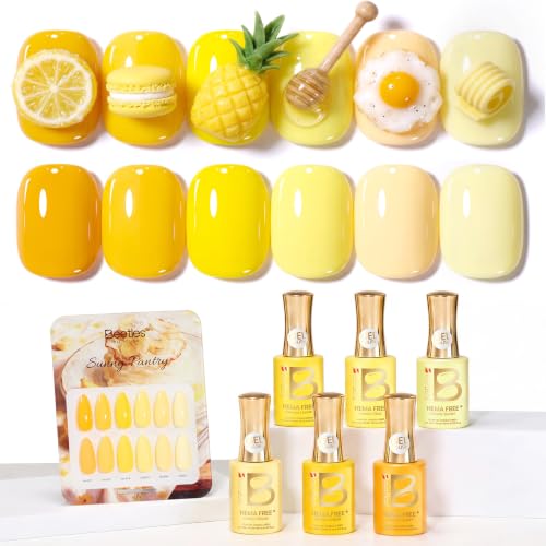 Image of Beetles Yellow Gel Polish Set, Sunny Pantry, 6 Colors with Color Card | Hema-Free, Color-Matched Bottle Design, Soak Off UV LED, Long-Lasting Holiday & Fall Nails Art for DIY Beginners & Salon Pros