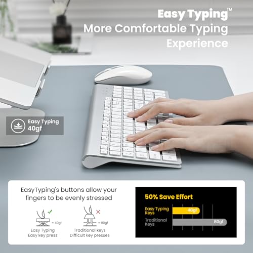 Image of cimetech Wireless Keyboard and Mouse Combo - Silver White | Compact quite scissor-switch keyboard with optical mouse, includes USB-A Nano Receiver, for Computer,Mac,Laptop,PC,Windows