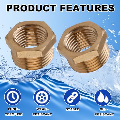 Image of 12pcs 3 /8 Inch to 1 /4 Inch NPT Female Reducer Hex Bushing, Brass Reducing Hex Bushing Heavy Duty Threaded Pipe Fitting Adapter for Plumbing Gas Hydraulic Systems
