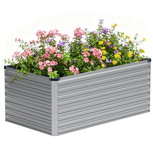 Vengarus 4x2x2ft Galvanized Raised Garden Bed Metal Raised Beds Kit Silver