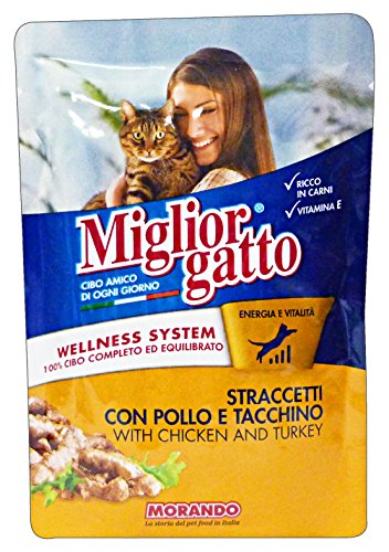 Miglior Gatto Set 24 Busta 100 gr. Umido Pollo/Tacchino straccetti