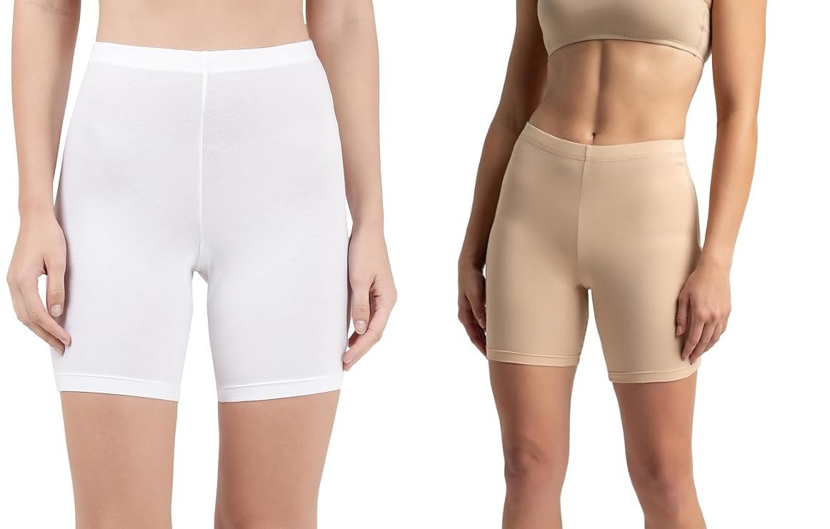 Women's High Waist Compression Shorts, Black and White, Athletic 2-Pack, Mid-Thigh Length-picture-14