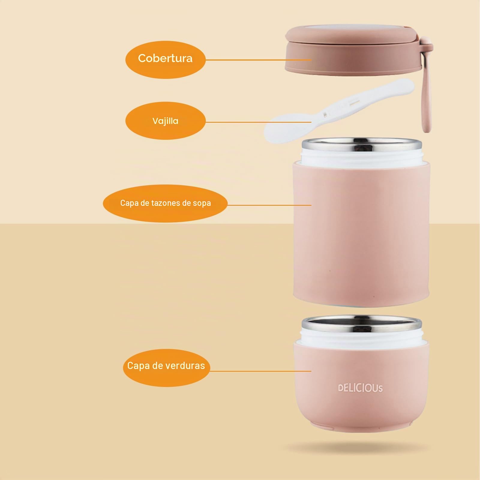 Chedin Vaso de cereales para llevar, acero inoxidable, 730 ml, a prueba de fugas, cuchara y tapa, tarros doble capa, perfectos para el trabajo (rosa, tamaño)