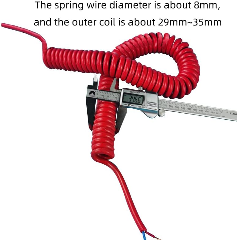 Retractable Spring Coiled Extension Cord ， Spring Spiral Cable 1PC Red Wire 2-Cores 15AWG Stretch 1/2/3/4/5/6Meters Stretchable Shrinkable(2core 15awg,Stretch 6Meters)