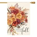 AVOIN colorlife Hello Fall Floral House Flag 28x40 Inch Double Sided Outside, Flowers Autumn Seasonal Welcome Yard Outdoor Flag