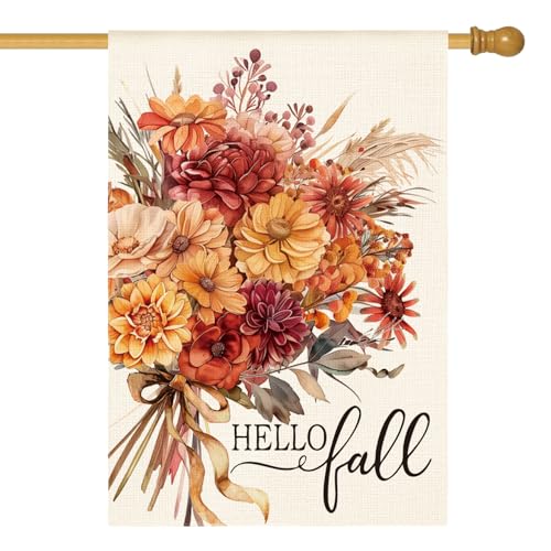 Drapeau double face extérieur fleurs d'automne grand modèle résistant aux intempéries - 2
