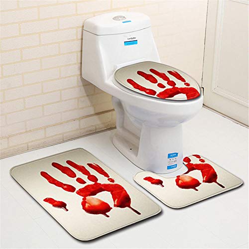 Toilettendeckelbezug Halloween Badezimmer Teppiche 3 Stück / Set Closestool Sitzmatte Toilette Anti-Rutsch-Wc Blut Handabdruck Fußmatten Home Teppich-Nr. 1_50X80Cm 3St